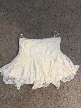 Ivory Lace Spaghetti Strap Peplum Top